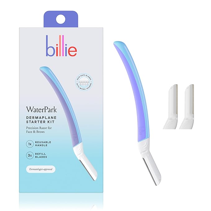 Billie - Dermaplane Starter Kit - Reusable Handle + 3 Refill Blades - Remove Facial Hair + Perfectly Shape Brows - Dermatologist-Approved - WaterPark