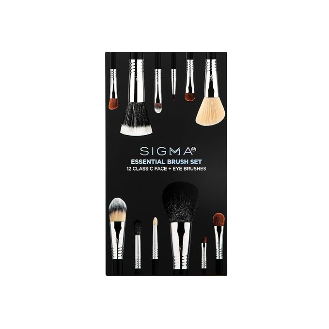Sigma Beauty Essential Makeup Brushes Set – Professional Grade Makeup Brush Set with Premium Fibers and Sleek, Durable Handles for Face & Eyes, Includes 12 CK001 Black Makeup Brushes