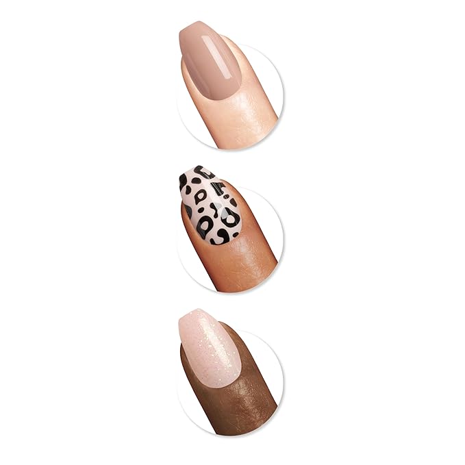 Sally Hansen Salon Effects Perfect Press-On Nails | Coffin Shape | Easy to Apply, Non-Damaging | 30 Nails, Nail Glue, Adhesive Tabs, File | Going Wild