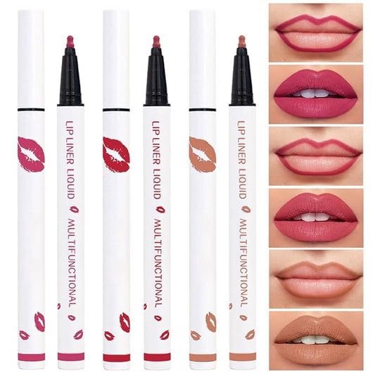 Kaely 3Pcs Pink Rose Pink Nude Longwear Liquid Lip Liner Waterproof, 24 Hour Long Lasting Lip Liner Stain Marker Pen, 2-in-1 Matte Semi Permanent Lipliner & Lipstick, 02+04+05
