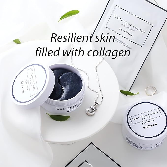 WELLDERMA Collagen Impact Sapphire Eye Mask 60 Sheets - NOURISHing ENRICHed Moisturizing Hydrogel Eye Patches Wrinkles Collagen, Under Eye for Dark Circles, Dry and Dull Skin