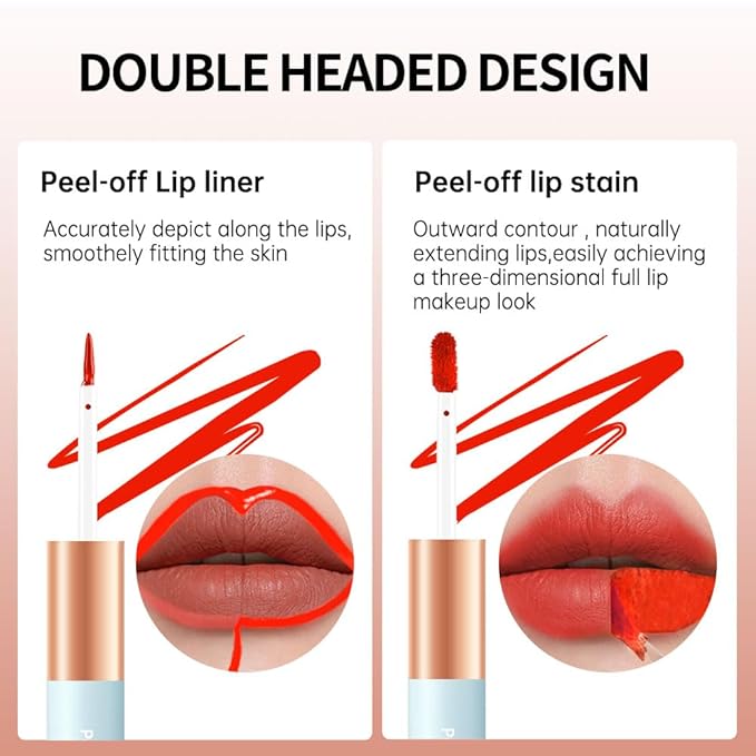 2-In-1 Peel Off Lip Stain Matte Finish Lip Liner Tattoo Peel-off Lip Tint Long Lasting All Day Lip Masque Waterproof Smudge-proof Transfer-proof Peel Off Lip Makeup, 5#terracotta