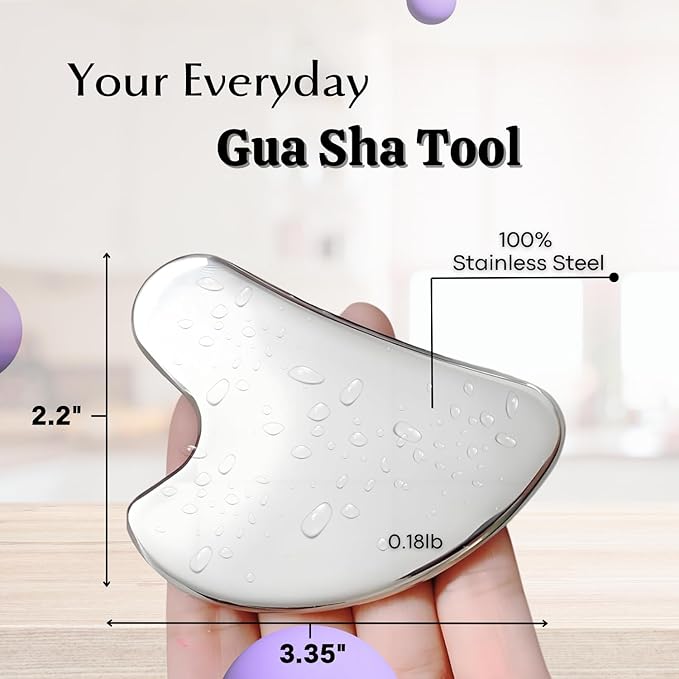 Stainless Steel Gua Sha Facial Tool, Gua Sha for Face, Body, Neck & Jawline Sculpting, Gua Sha Tool for Puffiness Reduction, Lymphatic Drainage,Ideal for self-Care or Gifting!