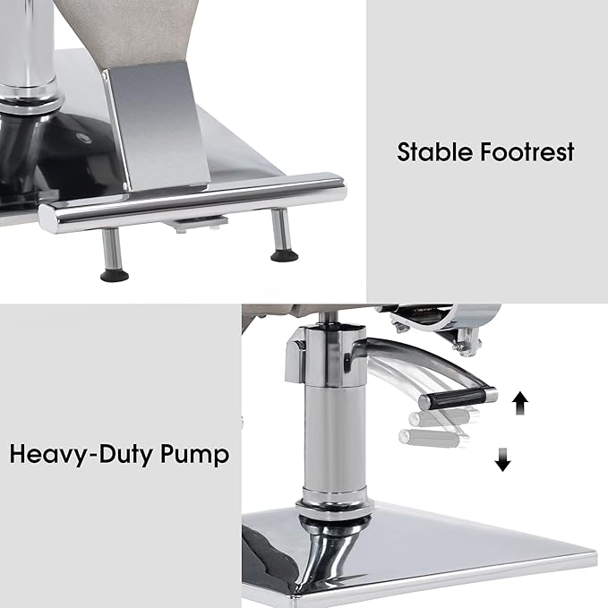 BarberPub Barber Chair Reclining Salon Chair for Hair Stylist, Antique Hair Spa Salon Styling Beauty Equipment 8132 (Silver Grey)