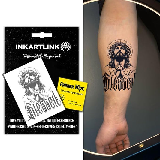 INKARTLINK Semi Permanent Tattoo, Temporary Tattoo, party tattoo, beautiful and realistic design, fun tattoo experience, cruelty-free, non-reflective, waterproof (Jesus)