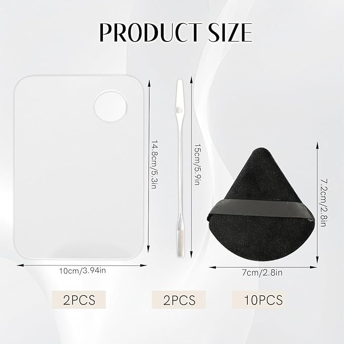 2 Pack Acrylic Makeup Mixing Palette with 2 Stainless Steel Scrapers & 10 Reusable Powder Puffs – Ideal for Facial Cosmetics, Nail Art Pigment Blending