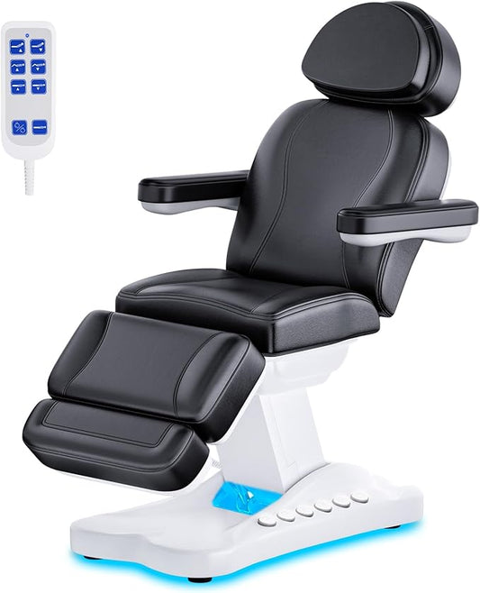 Fully Electric Beauty Tattoo Chair Facial Bed with 3 Motor for Esthetician Clients, Multi-Functional Adjustable Backrest and Legrest Electric Spa Chair with 200W Motor for Physical Therapy, Black
