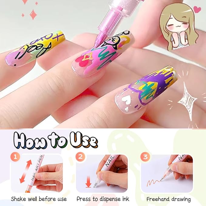 12 Colors Nail Art Pens Set, 2026 New Nail Art Pens for Painting Nails, Nail Art Markers Doodle Pen, Nail Art Tools for Dotting Drawing Painting Point Liner DIY, Quick Dry (2 Set, 0.5mm)