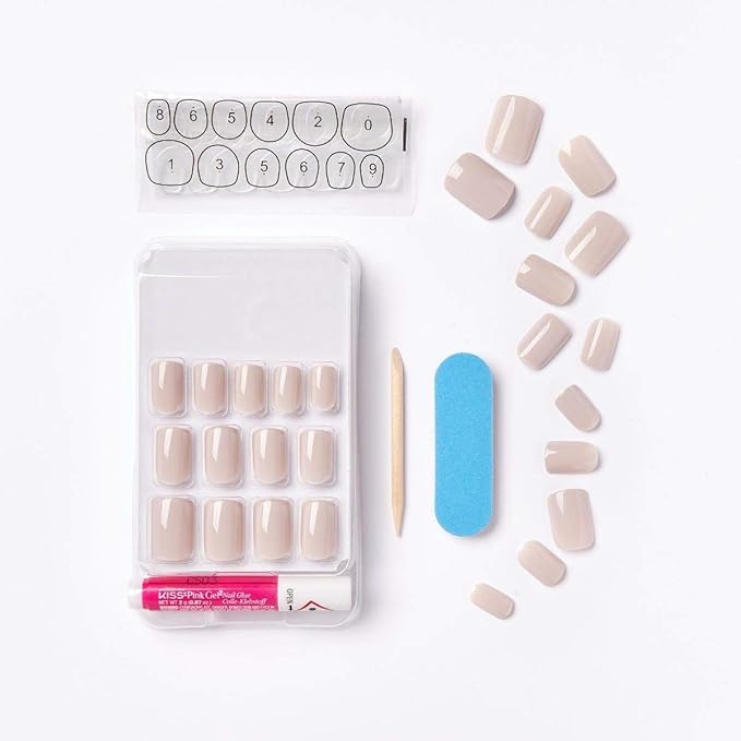 KISS Gel Fantasy Ready-to-Wear Press-On Gel Nails, “Here I Am”, Short, White, Nail Kit with 24 Mega Adhesive Tabs, Pink Gel Glue, Manicure Stick, Mini File, and 28 Fake Nails