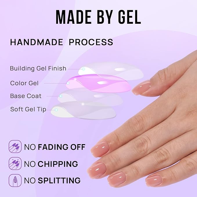 BTArtbox Press On Nails Short - Nude Square Nail Tips Glue On Nails, Reusable Stick On Nails in 16 Sizes - 32 Soft Gel Fake Nails Kit, Cinnamon