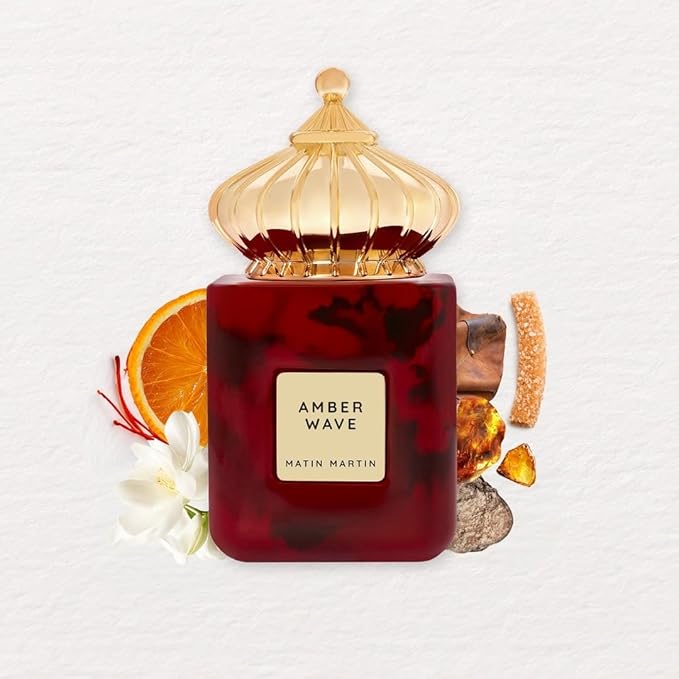 Matin Martin Amber Wave for Unisex - Arabian Perfume for Women & Men - Long Lasting Woody Fragrance with Notes of Leather, Orange, Saffron, Jasmine - Arabic Cologne - Travel Size - 3.4 oz EDP Spray