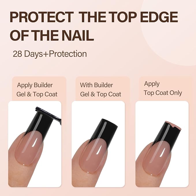 150Pcs Black French Gel Nail Tips, Vansiho Long Square Nail Tips, Pre-French Tips Press on Nails Brown, Fake Nails for Nail Art DIY 15 Sizes