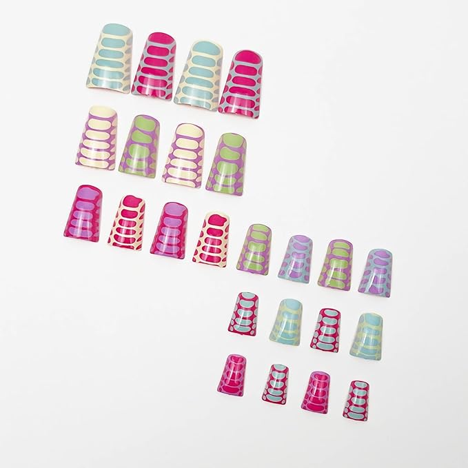 BABALAL Duck Nails press on Colorful Fake Nails Tropical Glue on nails Summer Design Acrylic Nails Supplies 24Pcs Duck Bill Manicure False Nails Y2k Gyaru Aesthetic Nails Glossy Artificial Nails Art