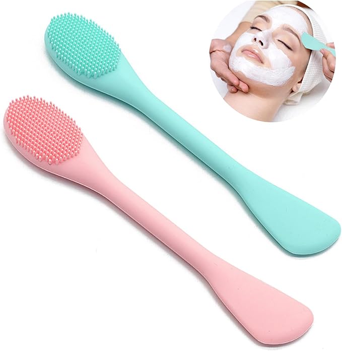 Silicone Face Mask Applicator Brush,Soft DIY Skincare Applicator Tools,Scrubber Exfoliator,Facial Cleansing Brush for Deep Gentle Exfoliating (Pink/Blue)