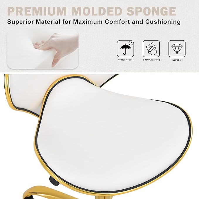 Adjustable Rolling Stool with Backrest, Nail Tech Chair for Salon, Lash, Nail Tech and Hair Stylist, Facial Massage Tattoo Stool with Wheels-White