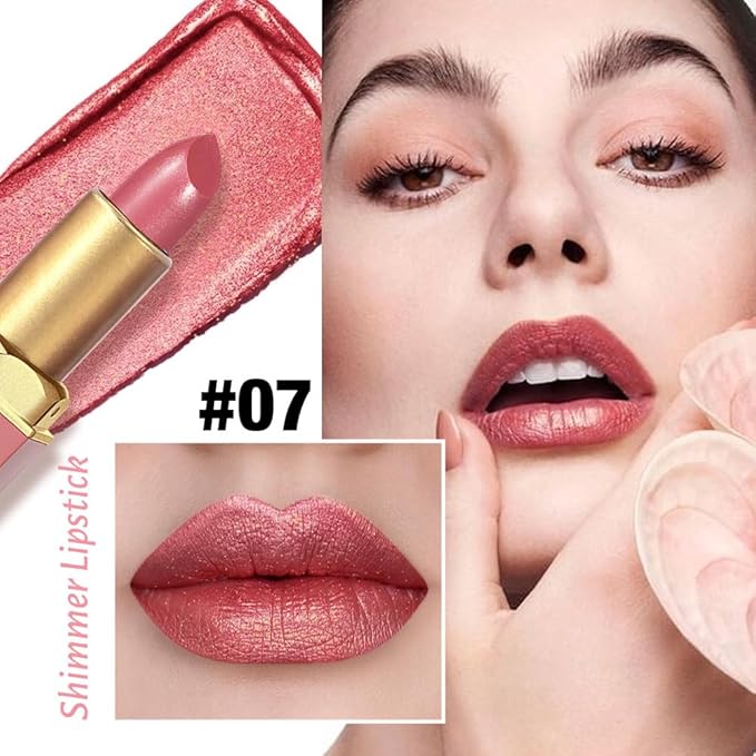 Coral Pink Metallic Lipstick for Women,Lightweight Shimmer Frosted Lipstick,Glitter Lip Gloss Stain Long Lasting Waterproof Smudge Proof 24 Hour Full Coverage Lip Makeup,Vegan