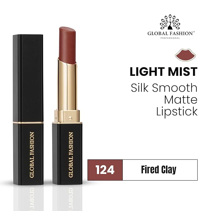 Global Fashion Silk Smooth Matte Lipstick – Long-Lasting, Luxurious Color, Rich Hydration, Lightweight Formula, Lightweight Matte Lip Color for Women, Available in Multiple Shades (124, 0.12 oz)