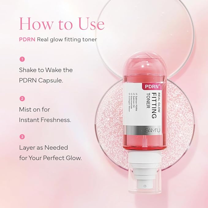 SAM'U Real Glow Fitting Toner – PDRN Salmon DNA Facial Mist, Soothing & Hydrating Toner Spray with Collagen Water & 7 Hyaluronic Acid, Korean Skin Care, 5.05 fl. oz / 150 mL