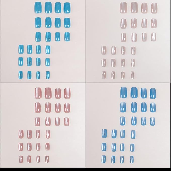 4 Packs (96 Pcs) Press on Nails Square, Medium Square Press on Nails, Ombre Press on Nails, Mix Color Fake Nails, Glitter Glue on Nails Gel False Nails for Women, Stick on Nails Kit 12 Sizes-4 Styles