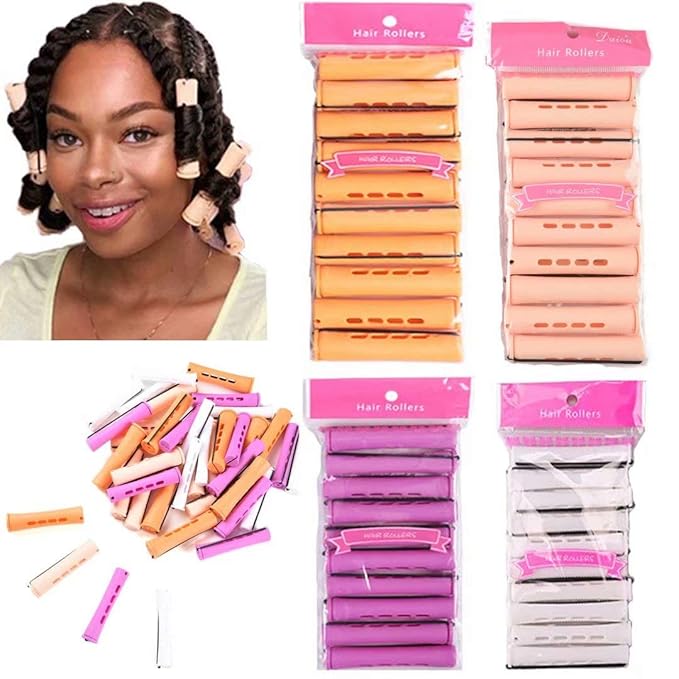 40pcs Perm Rods Set for Natural Hair 4 Sizes Cold Wave Rods Hair Rollers for Women Curling Rods for Long Medium Small Hair Curler Styling DIY Hairdressing Tools（Orange+Beige+Purple+white）