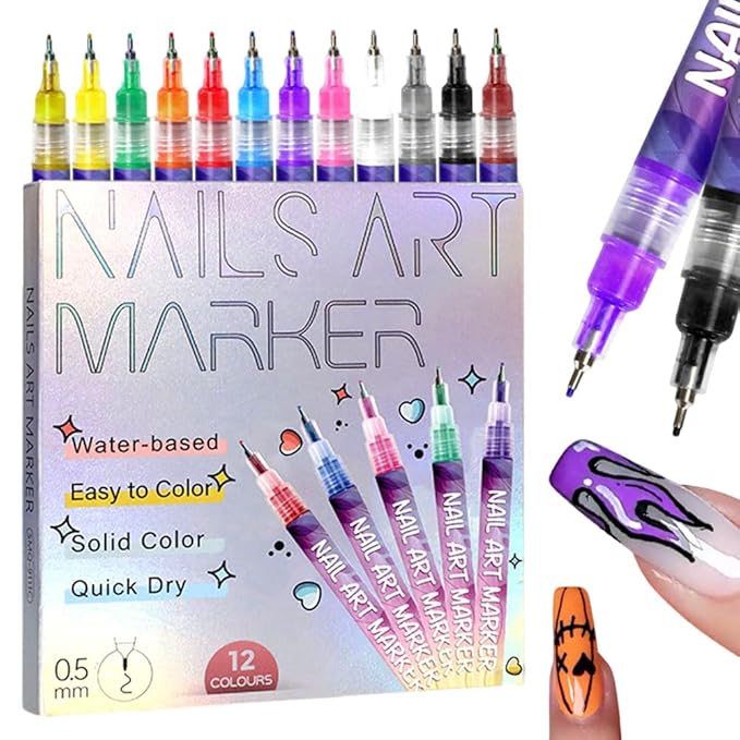 12 Colors Nail Art Pens Set, 2025 Upgrade Nail Art Markers for Gel Nails, DIY Nail Art Marker Drawing Painting Liner Pen, Nail Art Tools for Graffiti Dotting Drawing Painting Point Liner DIY (1 Set)