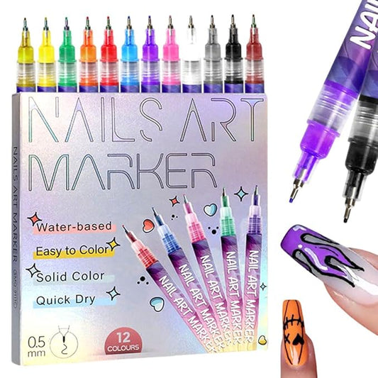 12 Colors Nail Art Pens Set, 2025 Upgrade Nail Art Markers for Gel Nails, DIY Nail Art Marker Drawing Painting Liner Pen, Nail Art Tools for Graffiti Dotting Drawing Painting Point Liner DIY (1 Set)
