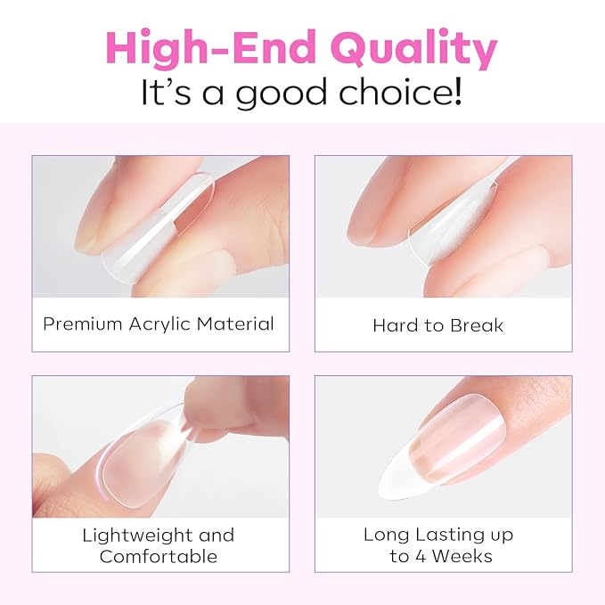 modelones Pointed Almond Nail Tips, Medium Pre-shaped Soft Gel Tips Fake Nails False Acrylic Clear Full Cover Press on Extension Gel Kit Manicure DIY at Home 216PCS 12Sizes