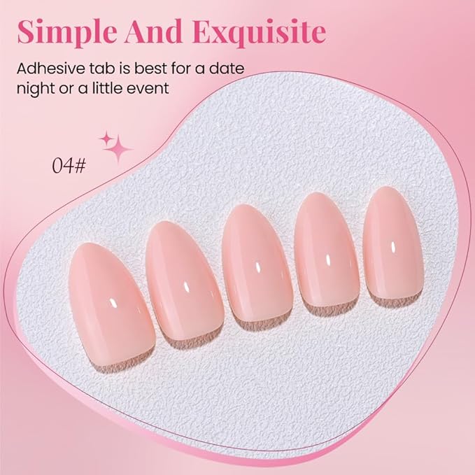 evpct Nude Pink Press on Nails Almond Short, Glossy Short Almond Fake Nails Kit for Women, Soft Gel Press On Nail with Nail Glue, 15 Sizes 30Pcs Reusable Stick on Acrylic Fake Nail Manicure Set, 04