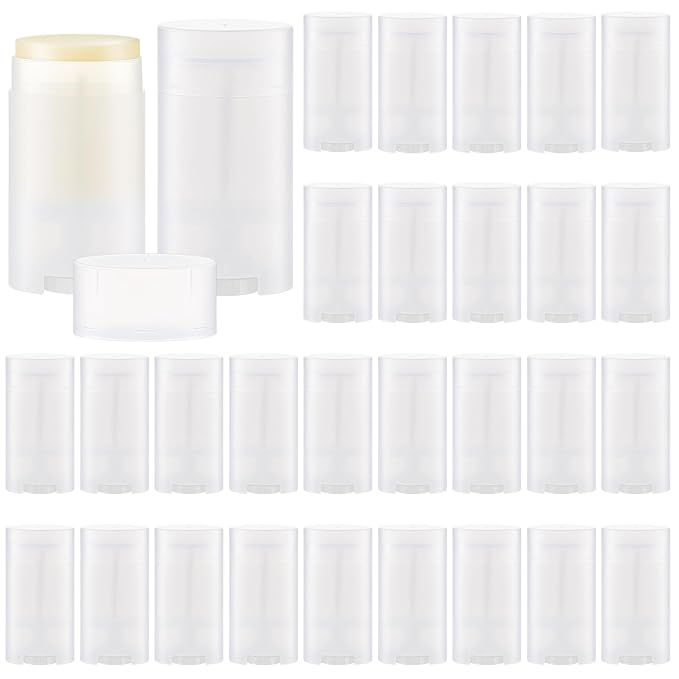 30 Pack 75ml/2.5oz Empty Deodorant Containers, Bottom Filling, Transparent Plastic Oval Refillable Deodorant Containers Twist up Oval Lip Balm Tube for DIY Deodorants Lipstick Crayon Lotion