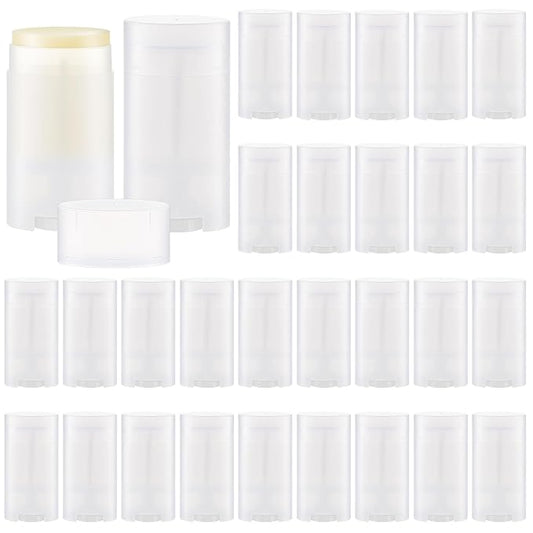 30 Pack 75ml/2.5oz Empty Deodorant Containers, Bottom Filling, Transparent Plastic Oval Refillable Deodorant Containers Twist up Oval Lip Balm Tube for DIY Deodorants Lipstick Crayon Lotion