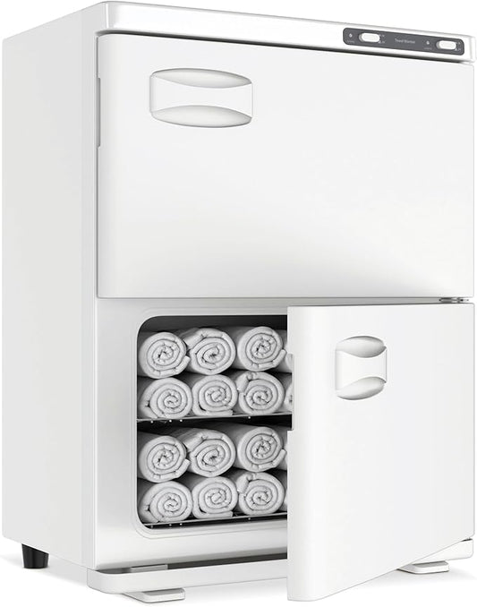Hot Towel Warmer SalonDepot 46L Large Capacity Spa Towel Warmer with Double Cabinets for Salon, Barber Shop, Massage & Facial (White)