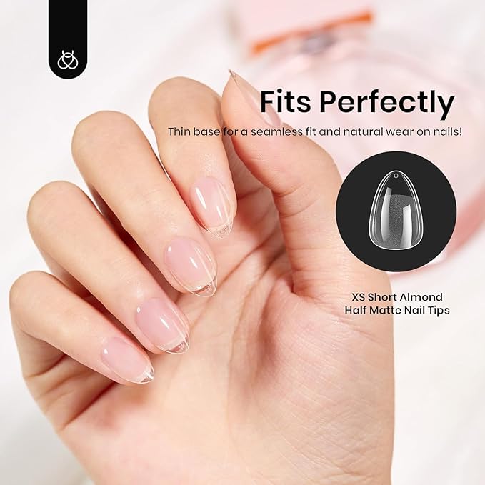 Beetles Extra Short Almond Nail Tips, 12 Sizes 288 PCS Pre-Shaped Clear Full Cover Etch Gel Nail Tips Clear Acrylic Press on Nails Extension for Girls Women Nail Art Design, Nail Glue Needed