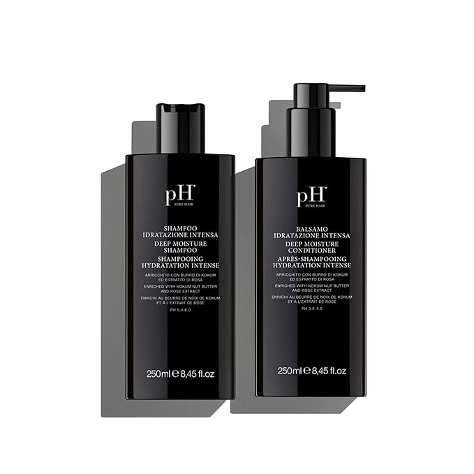 pH PURE HAIR Deep Moisture Shampoo & Conditioner Set - Moisturizing Formula For Dry Damaged Hair - Enriched with Kokum Nut Butter and Rose Extract - 8.45 Oz (Pack of 2)