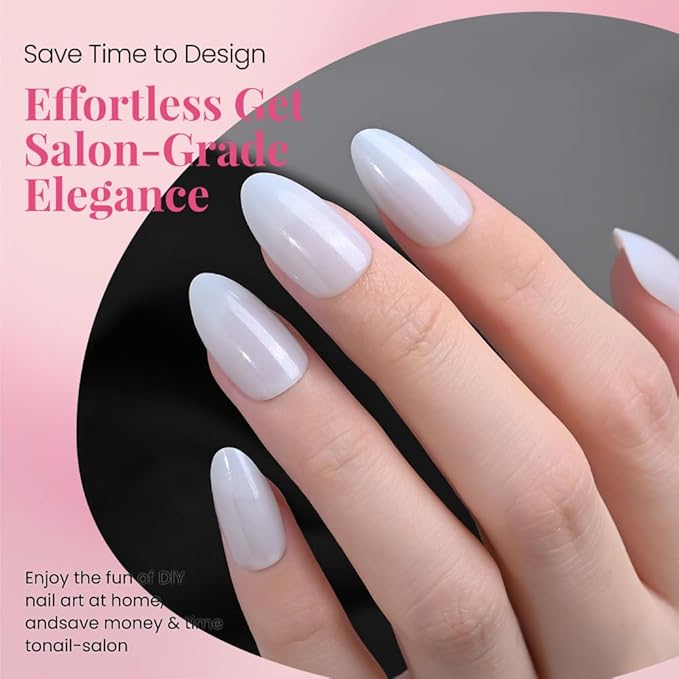 evpct Press on Nails Almond Short, White Glitter Shimmer Shiny Short Almond Fake Nails for Women Gift, Soft Gel Press Glue On Nails with Nail Glue, 30Pcs Reusable Acrylic Fake Nail Manicure Kit Set