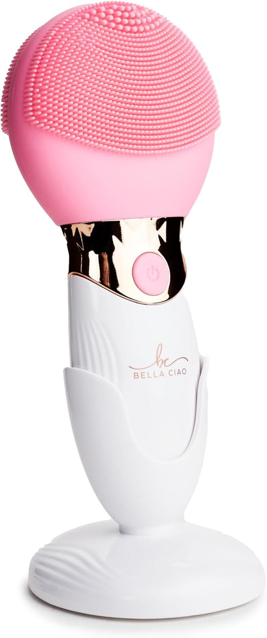 Bella Ciao Facial Cleansing Brush, Rechargeable Silicone Face Scrubber with 4 Massage Settings, Portable Deep-Cleaning and Exfoliating Brush with 2-Sided Head, IPX5 Water-Resistant, Includes Charger