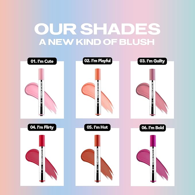 Sacheu Cheek STAY-N Liquid Blush for Cheeks — High Pigment, Buildable, Lightweight Cream Blush for Dewy & Radiant Flushed Cheeks — Long-lasting & Cruelty Free, I'm Hot