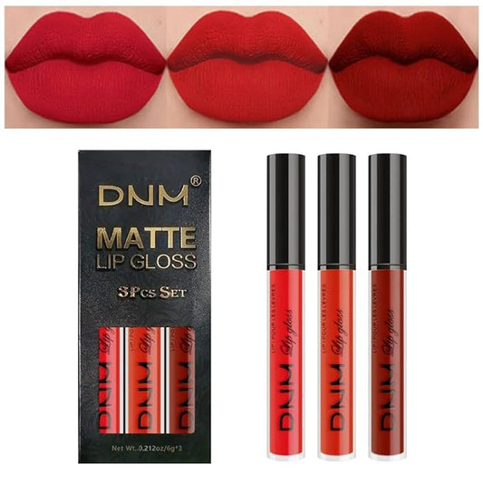 evpct 3Pcs Dark Ruby Fire Red Matte Liquid Lipstick Lip Stain Lipgloss sets for Women 24 Hour Red Matte Lipstick Long Lasting Smudge Proof