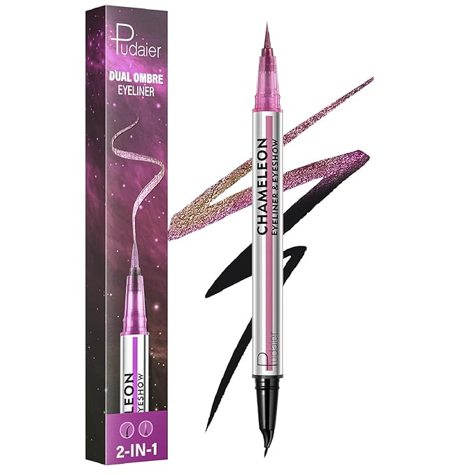 Black and Multichrome Waterproof Liquid Eyeliner, Stay All Day Eye Liner Pen with Precise Tips for Women, Smudge-Proof & Transfer-Resistant, Vegan & Cruelty-Free