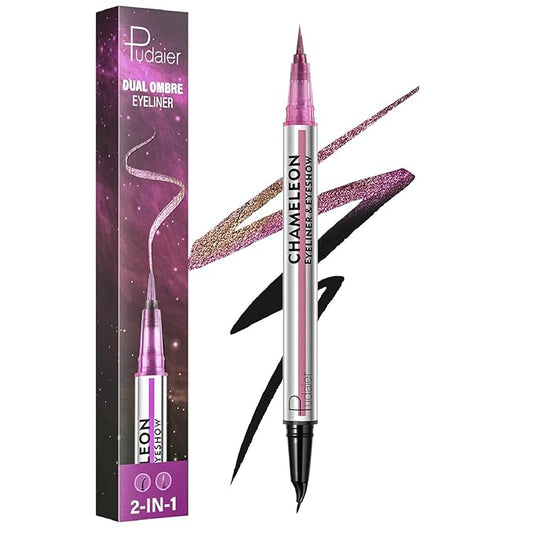Black and Multichrome Waterproof Liquid Eyeliner, Stay All Day Eye Liner Pen with Precise Tips for Women, Smudge-Proof & Transfer-Resistant, Vegan & Cruelty-Free