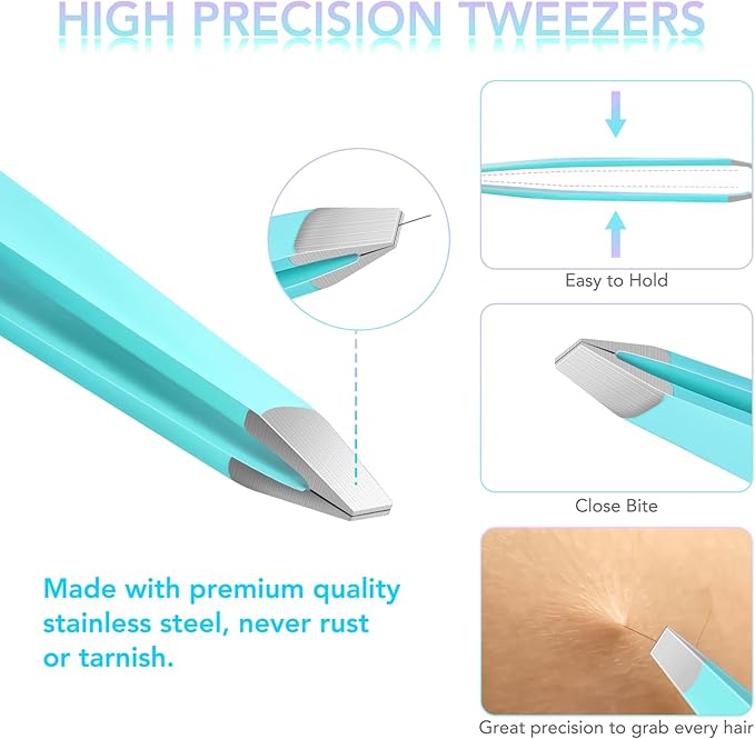 Tweezers Set and Nail Clippers 8Pcs Precision No Gaps Eyebrow Tweezer Kit for Facial Hair Men & Women Travel Tweezers with Leather Case (Violet/Cyan)
