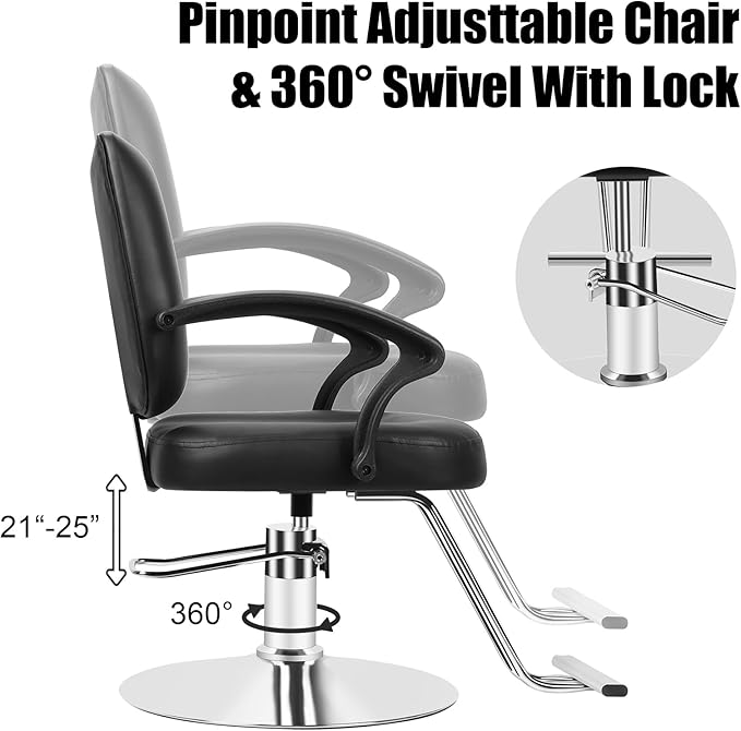 Salon Barber Chair Hair Salon Chair with Heavy Duty Hydraulic Pump, 360 Degrees Rolling Swivel Hair Stylist Chair, Beauty Chairs Equipment, Max Load Weight 330 Lbs Black