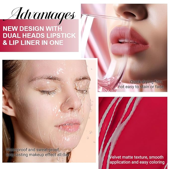 evpct 1Pcs Ruby Rose Red Matte Lip Liner & Liquid Lipstick Stain Makeup Set for Women, Red Lip Liner Stain Long Lasting Waterproof Smudge Proof, Cruelty Free Lip Stick Makeup 24 hours originales, 58