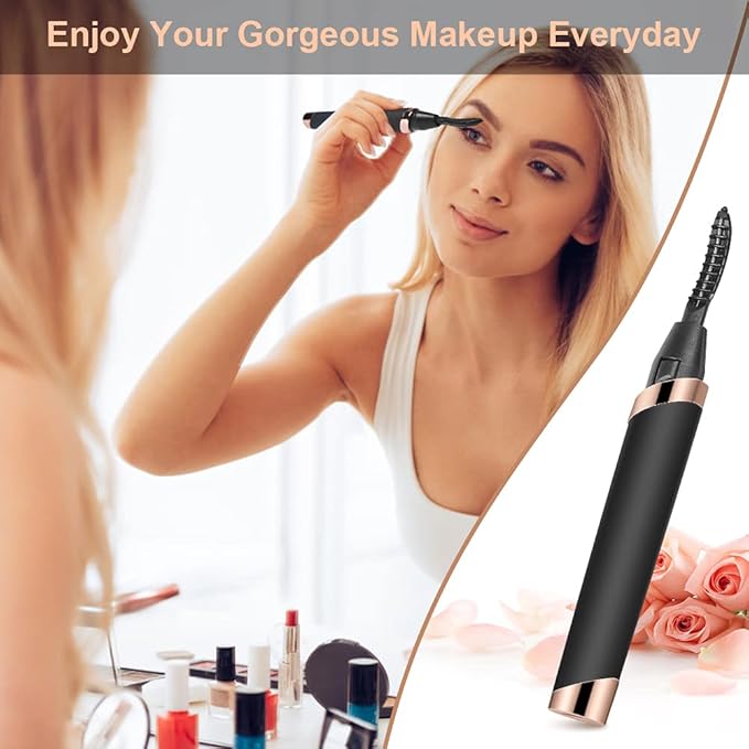 Heated Eyelash Curler, Electric Eyelash Curler, Rechargeable Lash Curler for Makeup Natural Curling Eye Lashes and 24 Hours Long Lasting - Black 2025 Updated New Model B