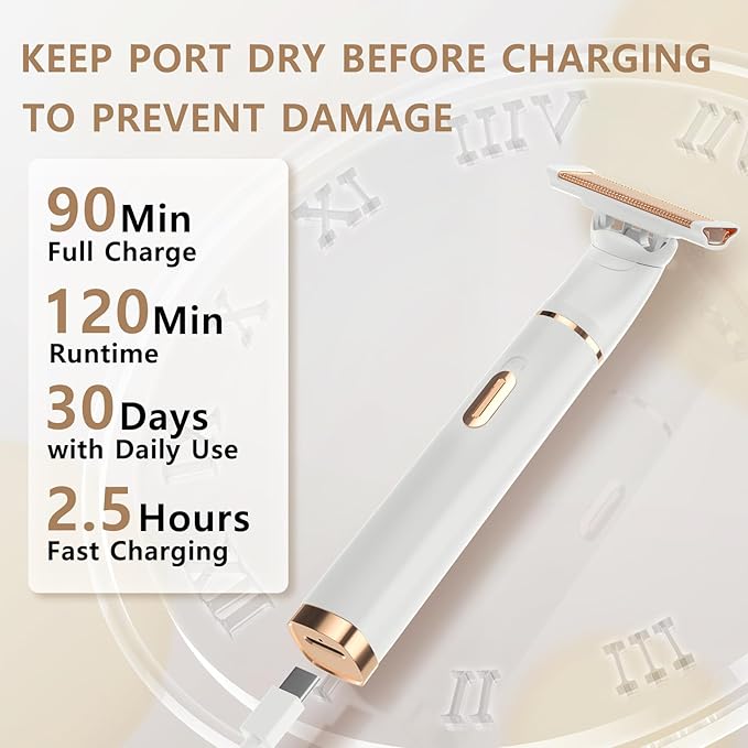 Women's 5-in-1 Electric Bikini Trimmer, USB-C Rechargeable Shaver & Trimmer for Body, Face & Nose – Painless Wet & Dry Shave (Keep Device Dry; Remove Blades for Cleaning)