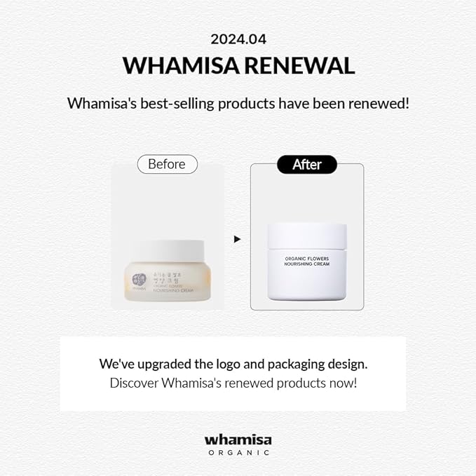 Whamisa Organic Flowers Nourishing Cream, 95.2% Organic, Waterless Formula, Fermented Postbiotic for Deep Hydration & Soothing, Moisturizing (50ml)