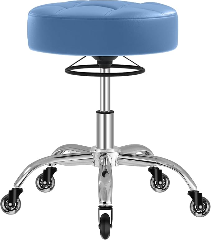 Rolling Stool Heavy Duty 400lb: Super Soft Seat Cushion,360° Swive,Height Adjustability,No Squeaky Noises,No Tip Over,New Upgraded Stool Salon Stool Chair, Tattoo Facial Massage Spa Medical (Blue)