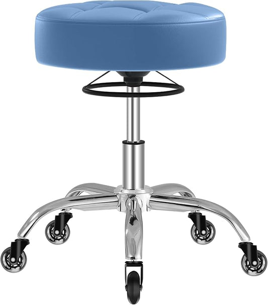 Rolling Stool Heavy Duty 400lb: Super Soft Seat Cushion,360° Swive,Height Adjustability,No Squeaky Noises,No Tip Over,New Upgraded Stool Salon Stool Chair, Tattoo Facial Massage Spa Medical (Blue)