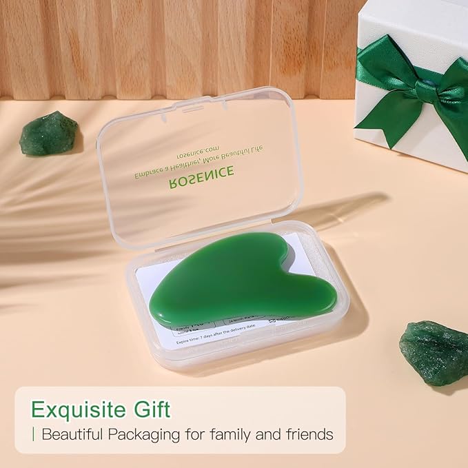 rosenice Gua Sha Facial Tools: 2 Pcs Jade Stone Guasha for Face Skincare Sculpting Tool - Jawline Sculpting Massager for Puffiness Reducing
