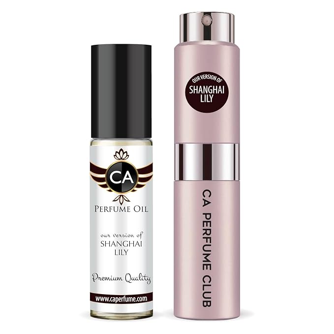 CA Perfume Duo Impression of Shanghai Lily For Women Perfume Layering Set Long Lasting Travel Size EDP + Body Oil Roll-On Bottle 0.27 Fl Oz+0.33 Fl Oz