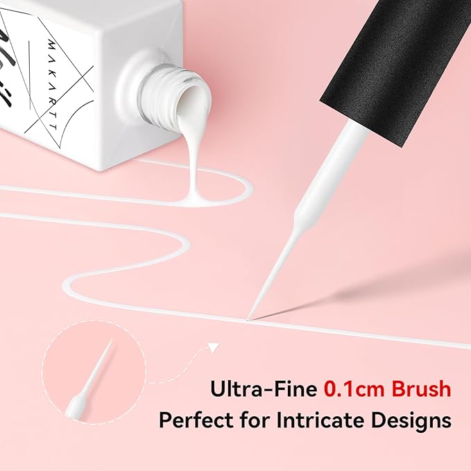 Makartt White Gel Liner Nail Polish: Soak Off UV/LED Gel with Built-in Thin Brush for DIY Manicure Home and Salon Nail Art Designs 8ml